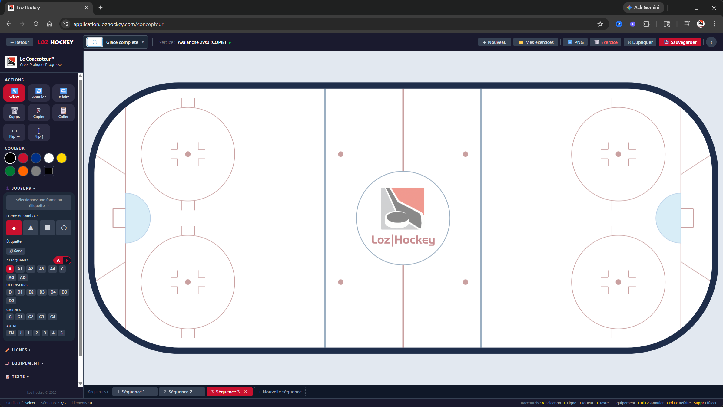 Visual hockey drill designer — drawing on the virtual rink