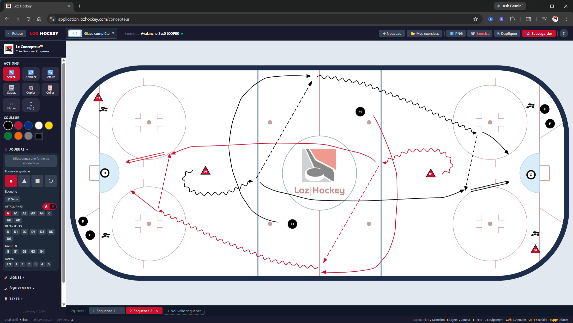 Visual hockey drill designer — multi-step sequences