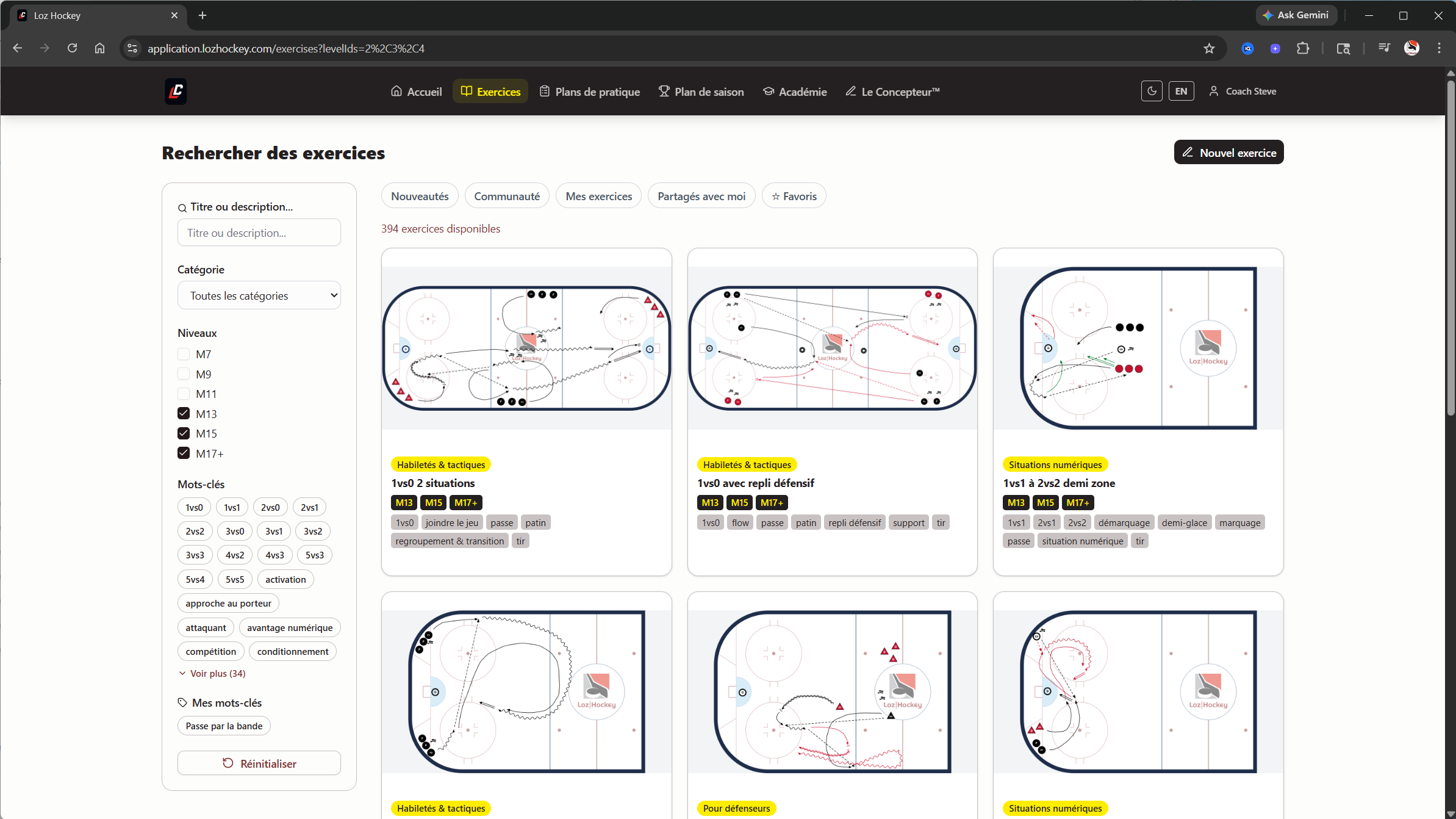Minor hockey drill library in Le Concepteur