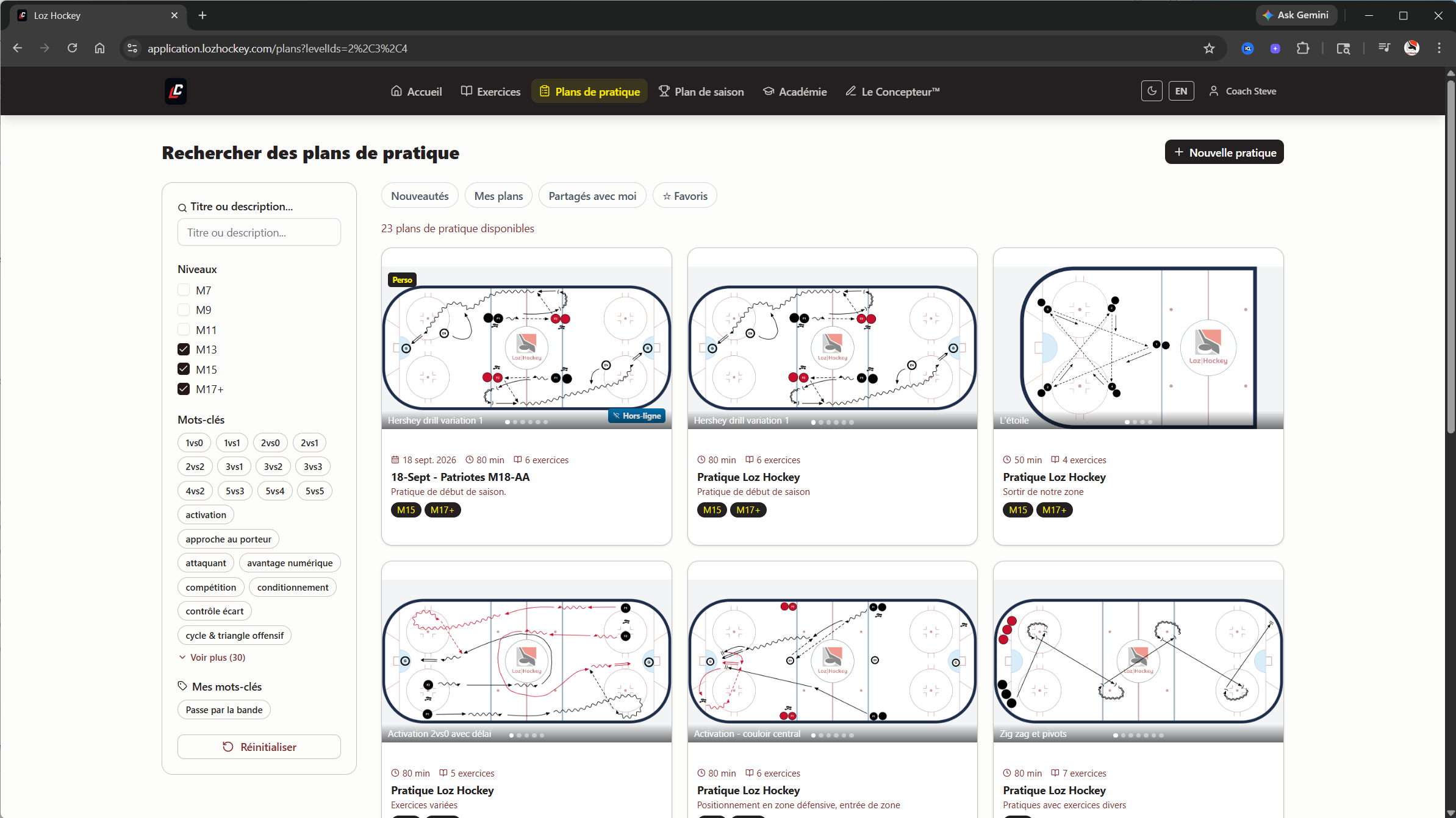 Minor hockey practice planning — plan view