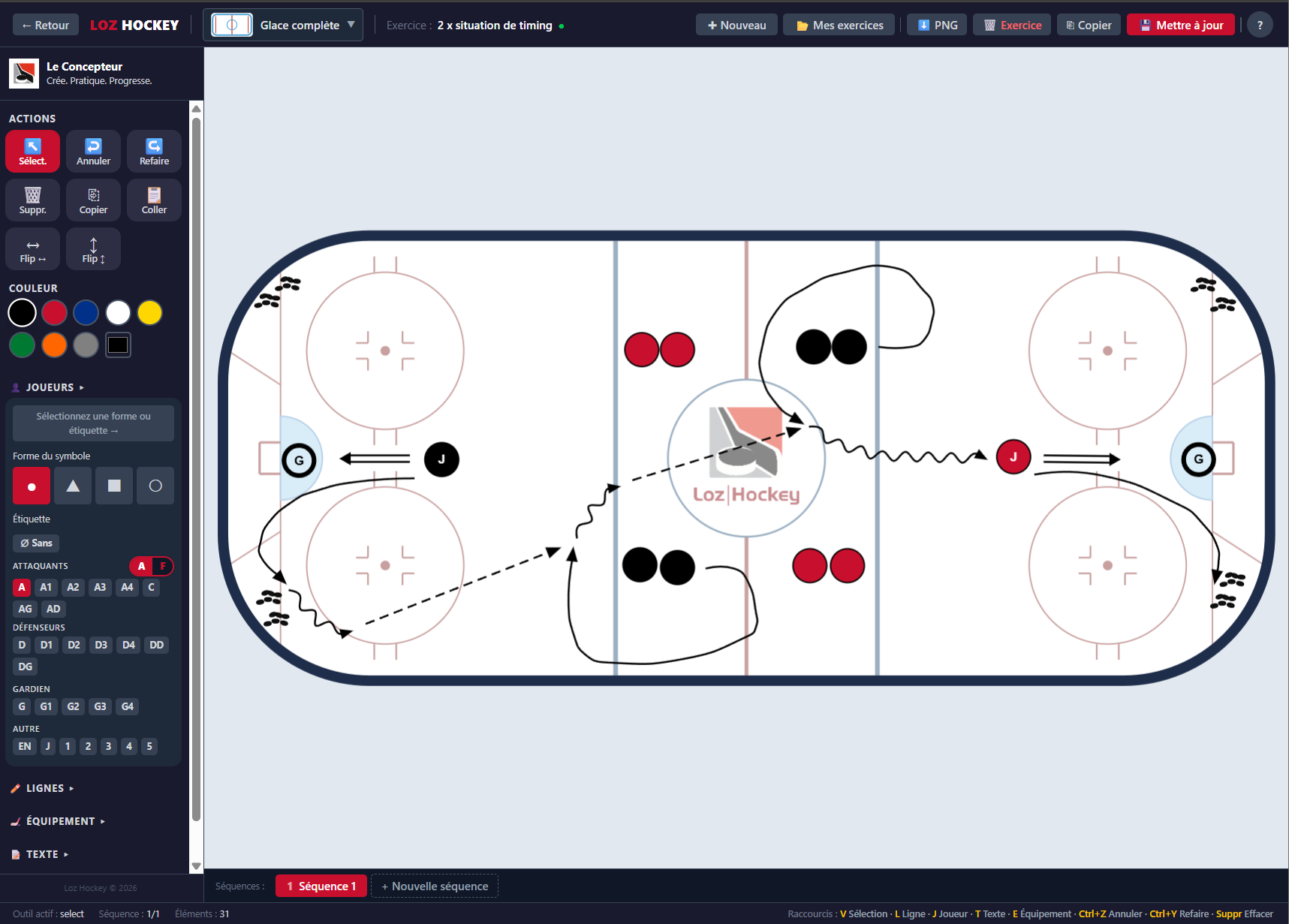 Le Concepteur visual tool: a drill drawn on the virtual rink